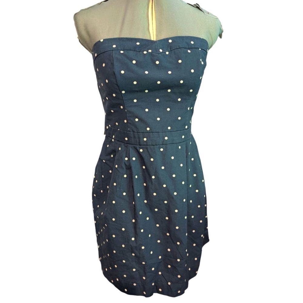 Hollister Women's Blue White Polka Dot Tube Strapless Summer Dress Short Size L